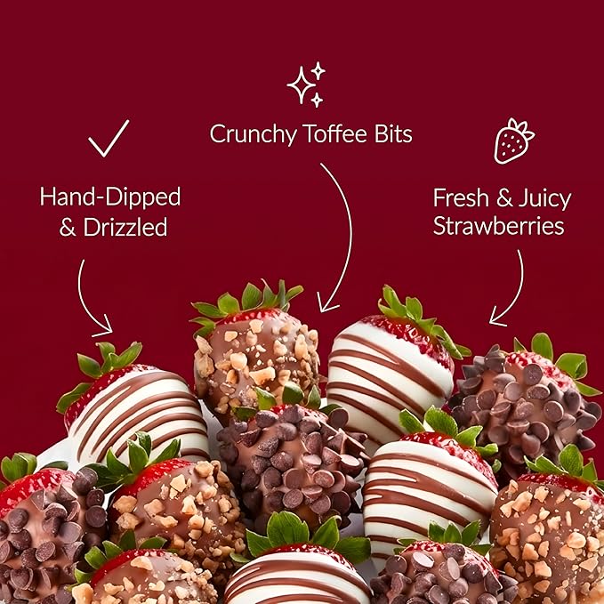 Shari’s Berries Gourmet Dipped Fancy Strawberries | Chocolate Covered Strawberry Gift Box | Ideal for Valentine's Day Anniversary Birthdays Congratulations or Saying Thank You (Two Dozen 24 Berri