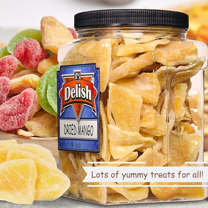 Dried Mango Slices by Its Delish 30 OZ Jumbo Reusable Container | Candied Dried Fruit | Natural Flavor Sweetened &amp Low Sugar No Color Added | Dry Mango Candy Healthy Snacks | Vegan Kosher
