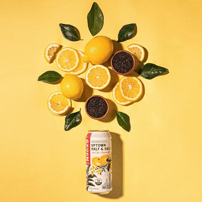 SevenTeas Uptown Half &amp Half Iced Tea and Lemonade 16 OZ (Pack of 12 Cans) Organic Iced Tea