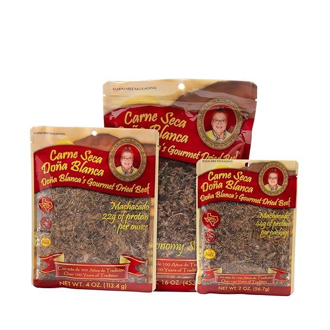 Carne Seca Doña Blanca 16 oz.- Carne Seca - Machacado - Machaca -Shredded Beef Jerky - Beef jerky chew - Kosher Sea Salt Low Sodium Gluten Free High Protein No Carbs Sugar free Keto
