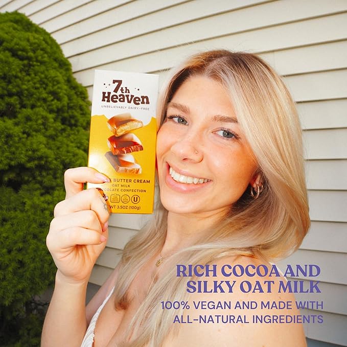 7th Heaven Vegan Oat Milk Chocolate Bars: Peanut Butter Cream - (3.5 oz - 4 Pack) Healthy Chocolate Perfect Valentines Gift For Your Loved Ones 100% Dairy Free Non GMO Kosher Parve Cruelty Free