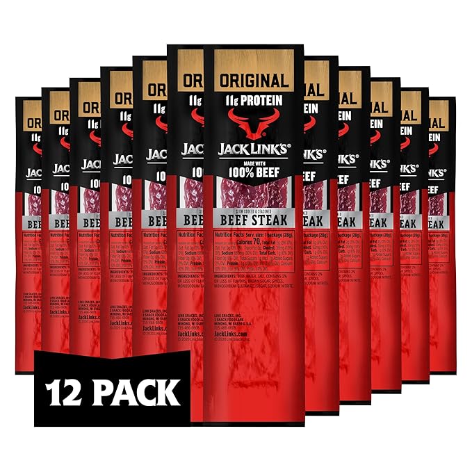 Jack Link’s Premium Cuts Beef Steak Original 1 oz. 12 Count – Great Protein Snack 11g of Protein and 1g of Carbs per Serving Premium Beef