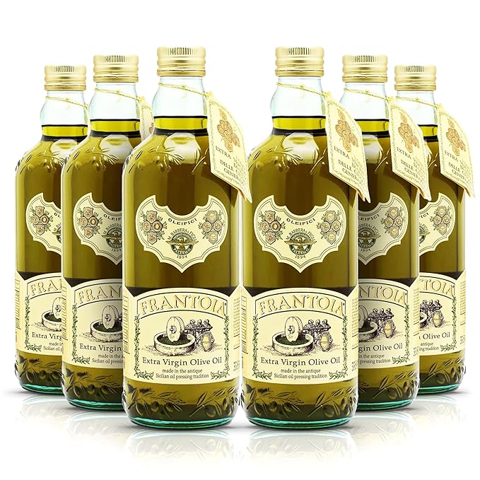 Frantoia Extra Virgin Olive Oil from Italy - Fruity Unfiltered Cold Extracted Authentic Sicilian Olive Oil - Fresh Harvest Imported From Italy - 33.8 fl oz - Pack of 6