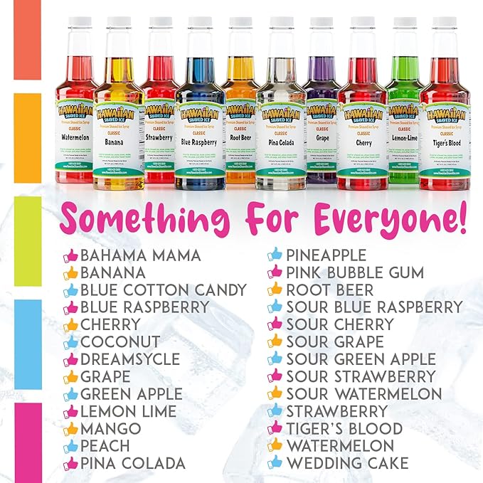 Hawaiian Shaved Ice Syrup Pint 6-pack Sour Cherry Sour Grape Sour Blue Raspberry Sour Green Apple Sour Watermelon &amp Sour Strawberry for Slushies Italian Soda Seltzers Popsicles and More