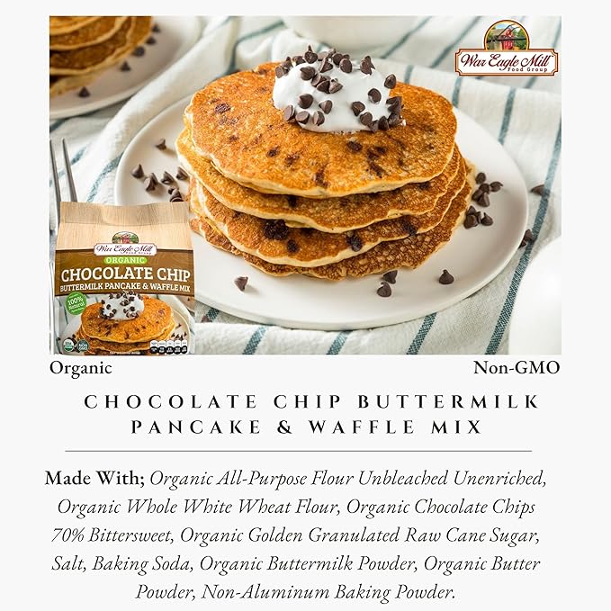 War Eagle Mill Organic Chocolate Chip Pancake &amp Waffle Mix 22 oz Bag (2 Pack)