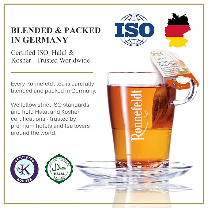 Ronnefeldt LeafCup Rooibos Cream Orange Chai – Naturally Caffeine-Free Red Herbal Tea with Orange Peel &amp Vanilla – Set of 6 Boxes – 90 Individually Wrapped Loose Leaf Tea Bags – Packed in Germany