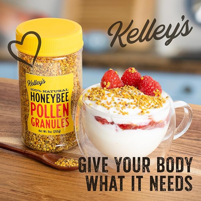 Kelley's Bee Pollen &amp Organic Honey (9 &amp 24 Oz Value Pack of 2) – 100% Raw Bee Pollen Granules GO Texan Certified – USDA Organic Raw &amp Unfiltered Honey