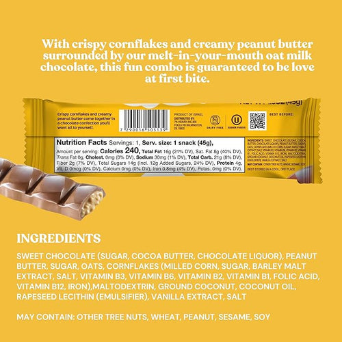 7th Heaven Vegan Oat Milk Chocolate Snack Bars: Peanut Butter &amp Cornflakes - (1.6 oz - 6 Pack) Healthy Chocolate Perfect Valentines Gift For Your Loved Ones 100% Dairy Free Non GMO Kosher Pa