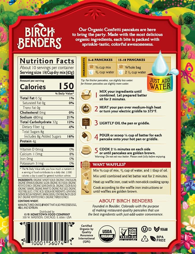 Birch Benders Pancake and Waffle Mix Variety: (Pack of 4) Organic Classic Blueberry Organic Confetti Organic Chocolate Chip