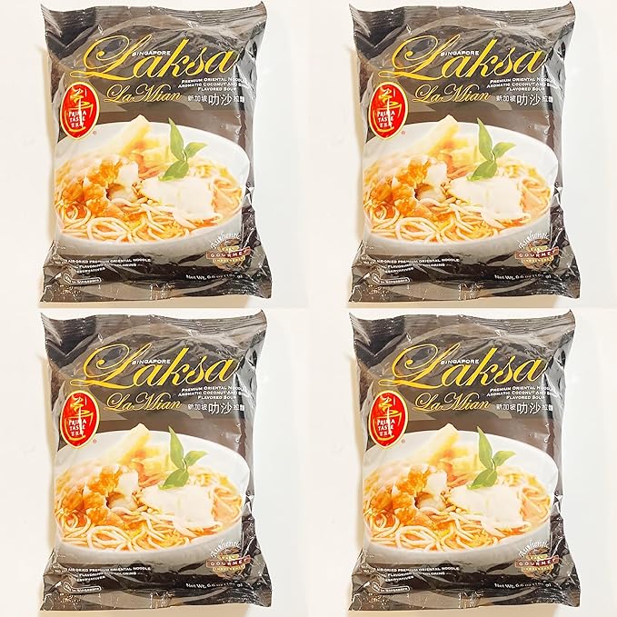 Prima Taste Singapore Laksa La Mian Premium Oriental Noodles Coconut and Shrimp Flavored Soup 6 oz Pack of 4