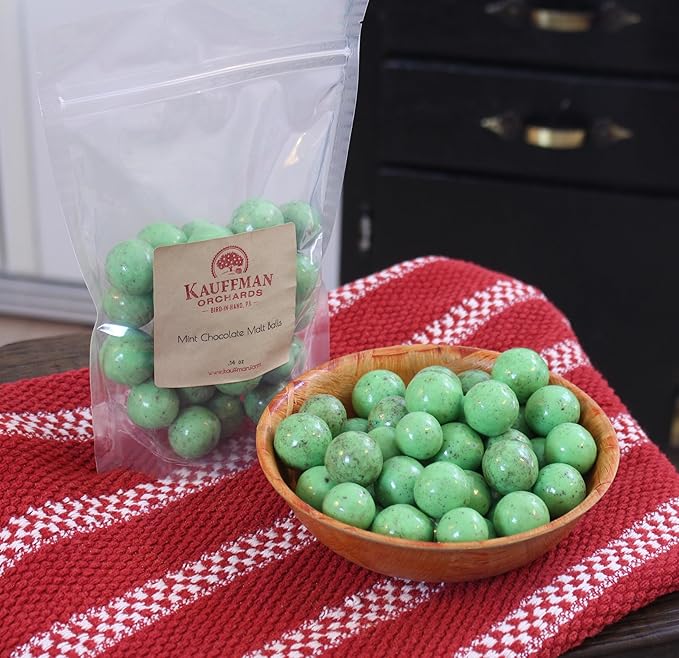 Kauffman Orchards Green Mint Chocolate Malt Balls 14 Ounce Bag (Pack of 3)