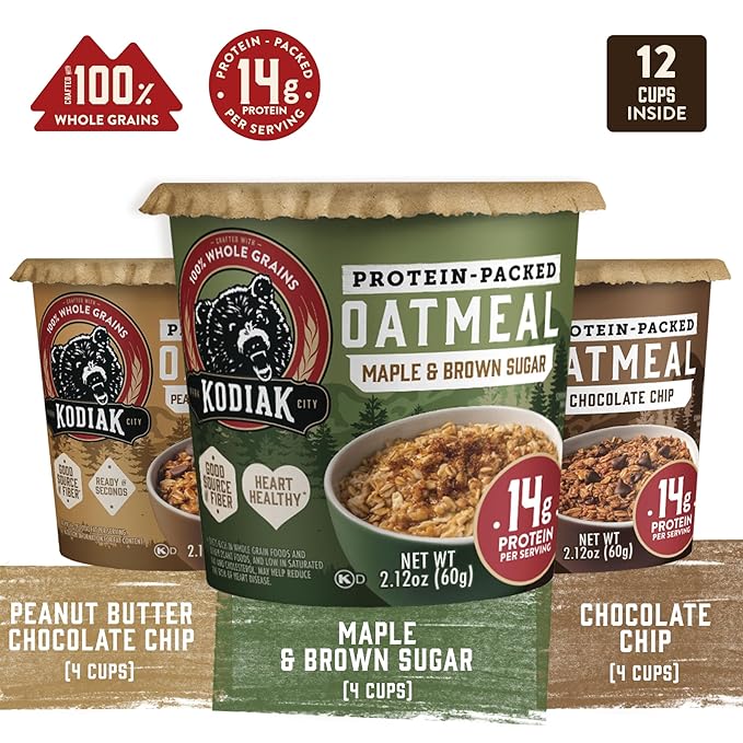 Kodiak Cakes Instant Oatmeal Cup Variety Pack: Peanut Butter Chocolate Chip Maple &amp Brown Sugar &amp Chocolate Chip