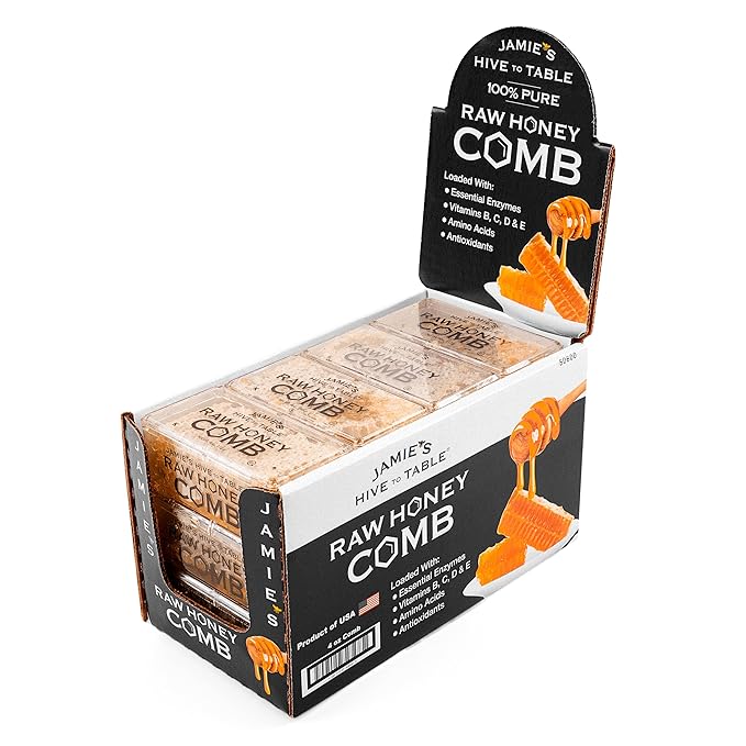 Jamie's Hive To Table 100% Raw Honeycomb 48 Oz (Pack of 12) – All-Natural Pure Georgia Honeycomb – Fresh Georgia Honeycomb with Bee Pollen and Propolis No Additives or Preservatives Non-GMO