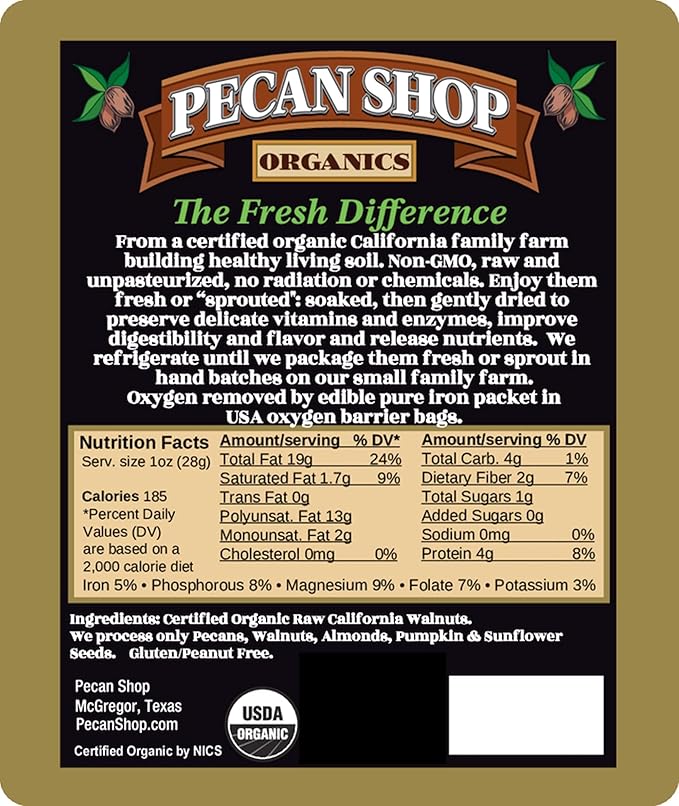 Pecan Shop Sprouted Organic Raw California Walnuts High halves Count Unsalted 2 Pound