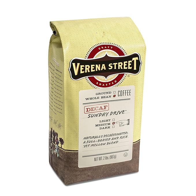 Verena Street 2 Pound Whole Bean Swiss Water Process Decaf Beans Sunday Drive Decaffeinated Medium Roast Rainforest Alliance Certified Arabica Coffee