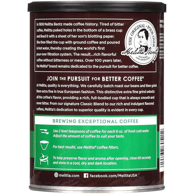 Melitta Classic Decaf Coffee Medium Roast Extra Fine Grind 10.5 Ounce Can