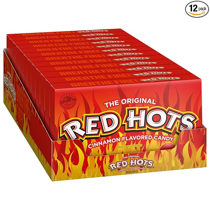 Wonka Red Hots Cinnamon Flavored Hard Candy 5.5 Ounce Theater Candy Boxes (Pack of 12)