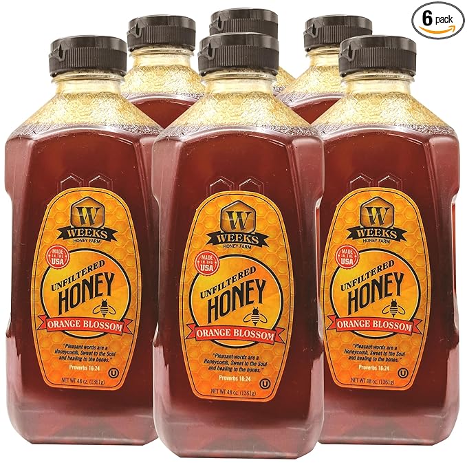 Weeks Honey Farm 6 Pack of 48 Ounce (3 lb.) Orange Blossom Honey - Pure Raw Unfiltered Unheated Honey Full of Vitamins Minerals Amino Acids Phytonutrients | Superfood