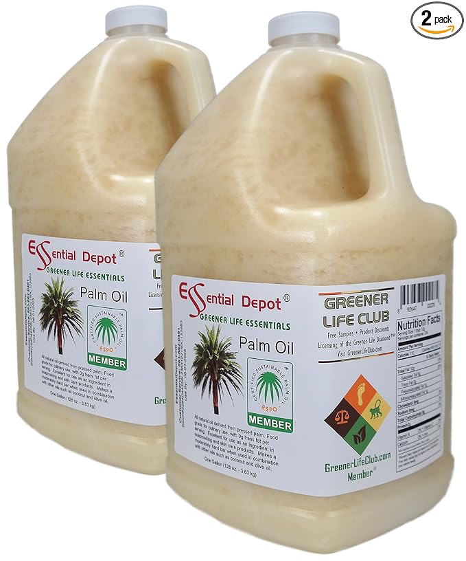 Essential Depot Palm Oil - RSPO Certified - Sustainable - Food Grade - Kosher - Not Hydrogenated - 2 Gallons - 2 x 1 Gallon - Safety Sealed HDPE Container with Resealable Cap