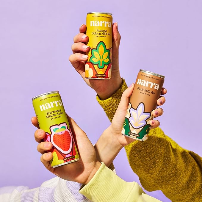 Narra Oat Milk Tea Latte (12 Pack) - Strawberry Matcha Latte Organic Ceremonial Grade Matcha Smooth Balanced Energy from Tea (50–60mg Caffeine + L-Theanine) MCT Oil Dairy Free No Refined Sugar