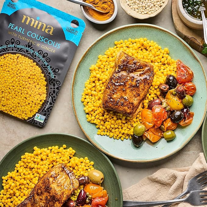 Mina Pearl Couscous With Turmeric &amp Ginger Ready to Eat Couscous Pearls Microwavable Meals &amp Side Dishes Vegan Protein Non-GMO Kosher 7 oz (Pack of 6)