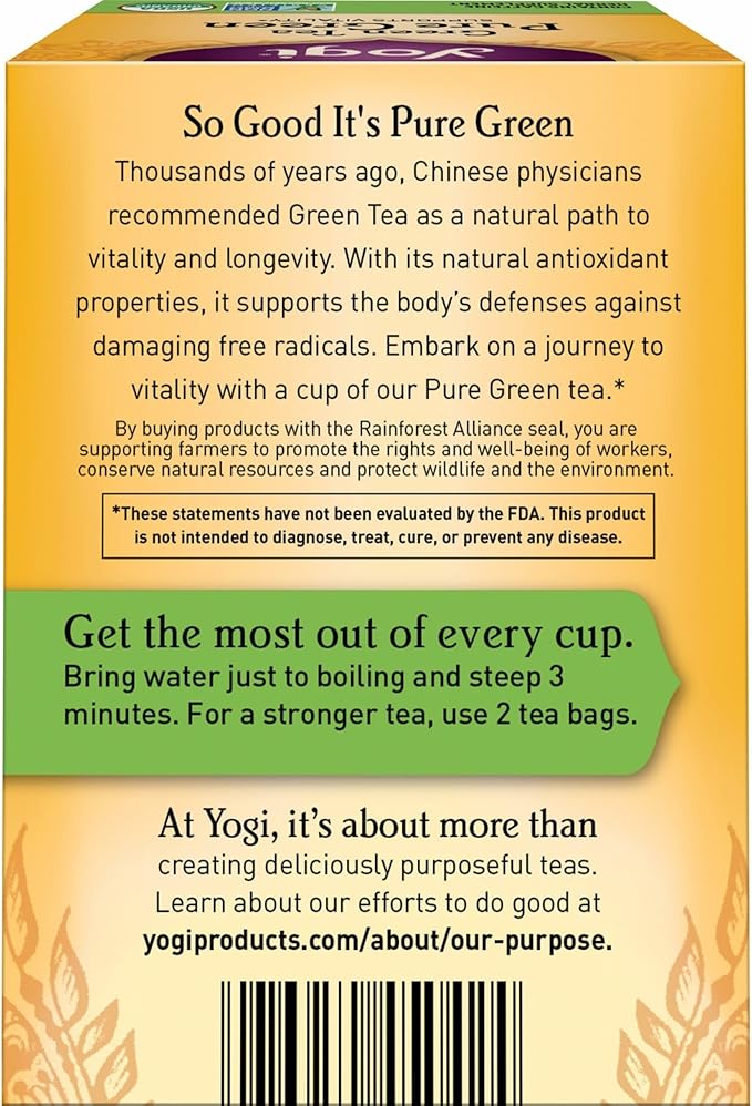 Yogi Tea Pure Green Tea - 16 Bags per Pack (6 Packs) - Organic - Supports Overall Health &amp Provides Antioxidants | per Pack Organic