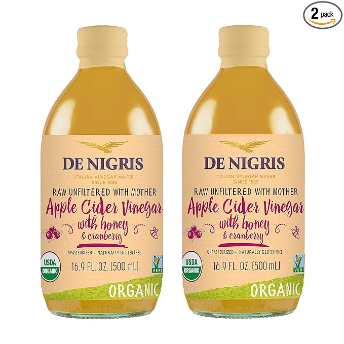 De Nigris Organic Apple Cider Vinegar With Honey &amp Cranberry Raw &amp Unfiltered 169 Oz (Pack of 2) | Apple Cider Vinegar With Mother For The Balance Of Metabolism Organic