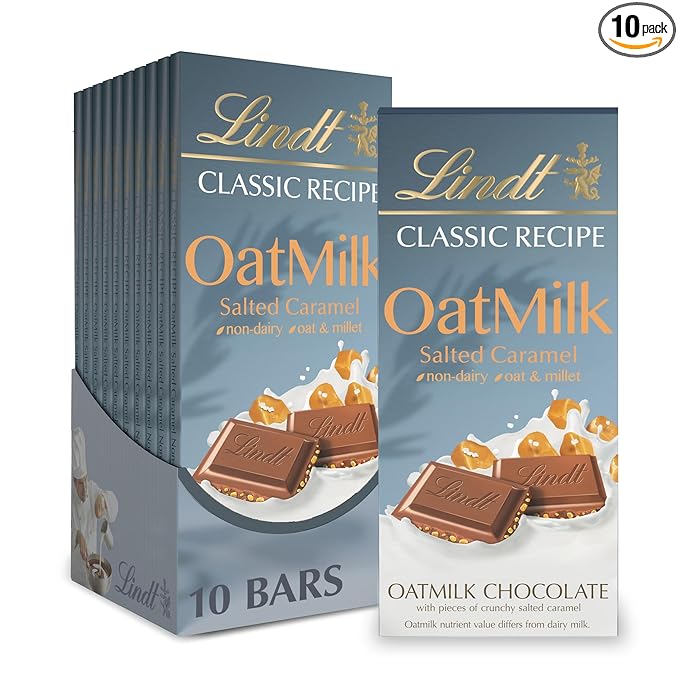 Lindt CLASSIC RECIPE Non-Dairy OatMilk Salted Caramel Chocolate Candy Bar 10 Pack 3.5 oz.