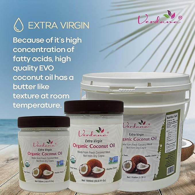 Verdana Organic Extra Virgin Coconut Oil Food Grade Unrefined Cold Pressed USDA Organic 1 Gallon Bulk Value Size for Cooking Baking &amp Soap Making