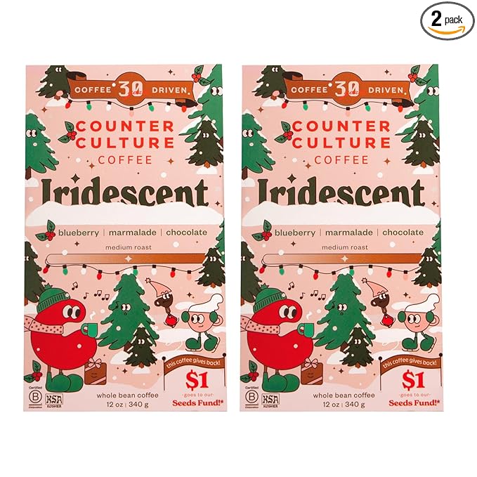 Counter Culture Coffee Iridescent Holiday Coffee Blend - Medium Light Roast Sustainably Farmed Kosher Whole Bean Coffee 12oz (2 Bags)