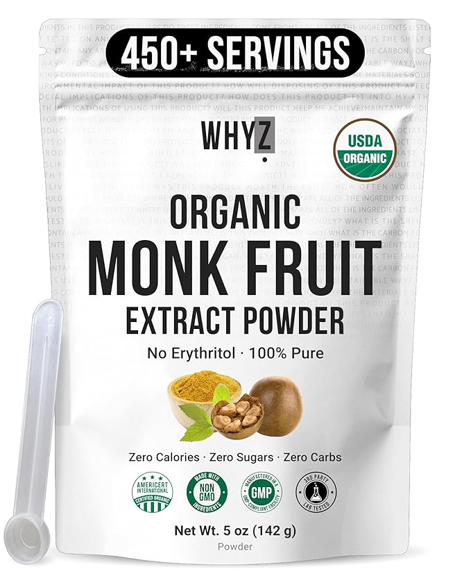 Organic Monk Fruit Extract 5 oz Pure Monk Fruit Sweetener Organic No Erythritol and Zero Calorie Sugar Substitute Powdered Monkfruit Sweetener Keto and Paleo Diet Friendly 458 Servings