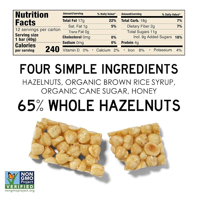 South 40 Snacks Crunchy Hazelnut Bar Just 4 Ingredients Touch of Honey (40g Bar Pack of 12)