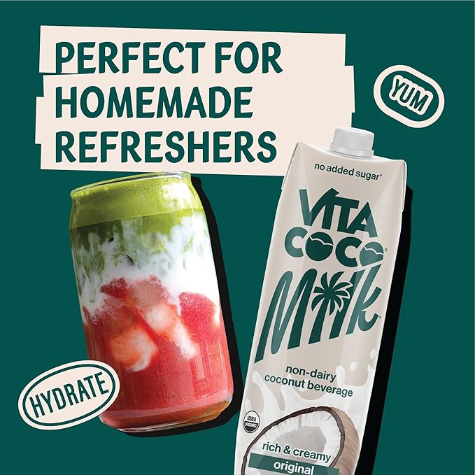Vita Coco Original Organic Coconut MilkPlant BasedDairy Free Milk Alternative-Gluten FreeSoy-Freeand UnsweetenedNo Added Sugar-Perfect Add to CerealSmoothiesDesserts-33.8 Ounce(Pack of 12)