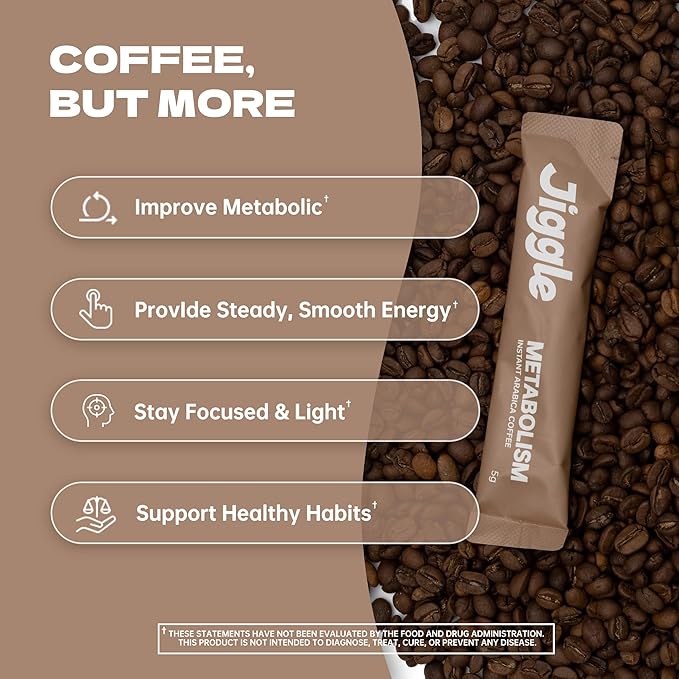 Jiggle Metabolism Protein Coffee Instant Coffee Sugar Free Low Caffeine &amp Low Calorie No Jitters Coconut Latte Flavor MCT Oil Energy Drinks On-the-Go Package