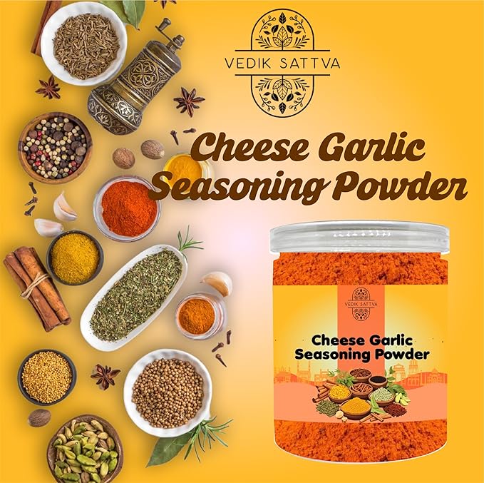 VEDIK SATTVA All Natural Cheese Garlic Seasoning Powder 5.29 OZ / 150 GM | Set Of 1 Box