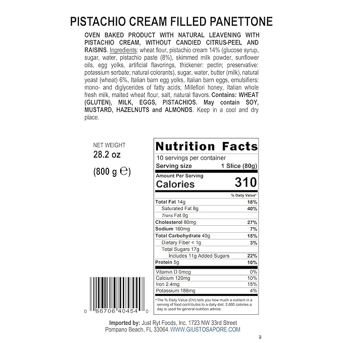Giusto Sapore Authentic Italian Panettone Filled with Pistachio Cream - New and Imported from Italy Family Owned - 28.21 oz
