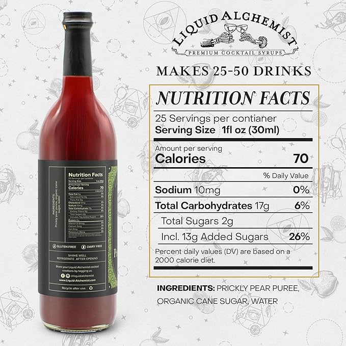 Liquid Alchemist Prickly Pear Syrup for Cocktails - Real Ingredients Make our Mixer Perfect for a Summer Cocktail and Margarita Mix - Vegan &amp Non-GMO (25.4 oz)