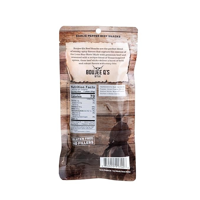 Boujee Q’s Beef Stix - 100% Soft Beef Snack Sticks w - Smoked Jerky-Style Protein Snack - Gluten-Free Low Carb No Sugar Keto Friendly - Made in USA - 3 Pack Original Garlic Pepper and Jalapeno C