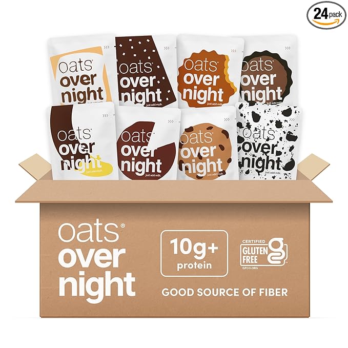 Oats Overnight Chocolate Variety Pack - High Protein High Fiber Breakfast Protein Shake - Gluten Free Oatmeal Non GMO High Protein Oatmeal - Smores Dark Chocolate Sea Salt &amp More Flavors (24 Pa
