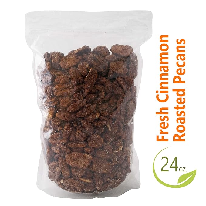 Cinnamon Roasted Pecans 24 oz (1.50 lb) - Candied Pecan Glazed with Cinnamon to Satisfy Any Sweet Tooth - Artisan Hand-Roasted Sweet Nuts by Pop’N Nuts