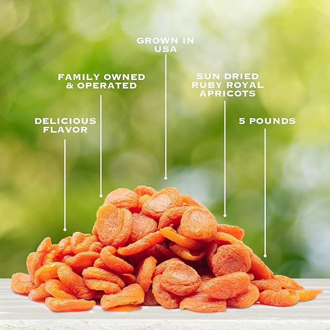 Traina Home Grown California Sun Dried Ruby Royal Apricot Halves - SEASONAL/LIMITED - Healthy No Sugar Added Non GMO Gluten Free Kosher Certified Vegan Value Size (5 lbs)