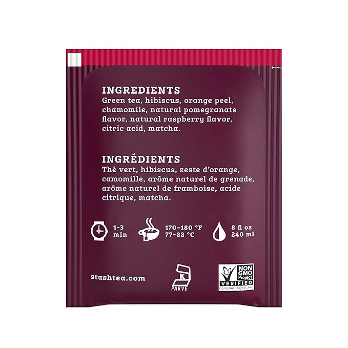 Stash Tea Pomegranate Raspberry Green Tea - Caffeinated Non-GMO Project Verified Premium Tea with No Artificial Ingredients 30 Count (Pack of 6) - 180 Bags Total