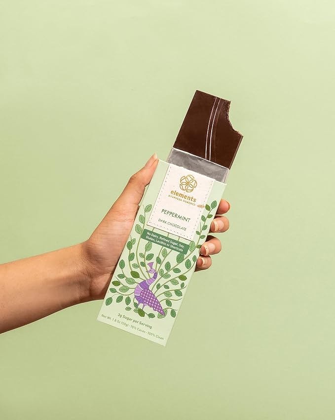 Elements Truffles Peppermint Flavoured Dark Chocolate Bar| Ayurvedic Vegan &amp Gluten Free | No Refined Sugar &amp Artificial Flavours | Enriched with Cocoa Coconut Sugar &amp Lavender 50g