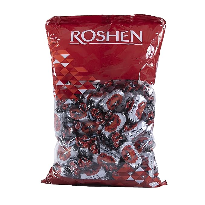 Roshen Chervony Mak Candy Chocolate Glazed Praline with Chopped Caramel Krasniy Mak Delicious Flavorful Sweets Bulk Gourmet Candy 1kg/2.2lbs