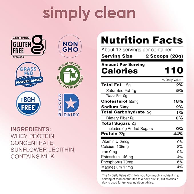 simply tera's Pure Whey Protein Powder - Grass Fed Whey Protein Powder Clean &amp Natural Unflavored Non-GMO Kosher Unsweetened - 12 Oz