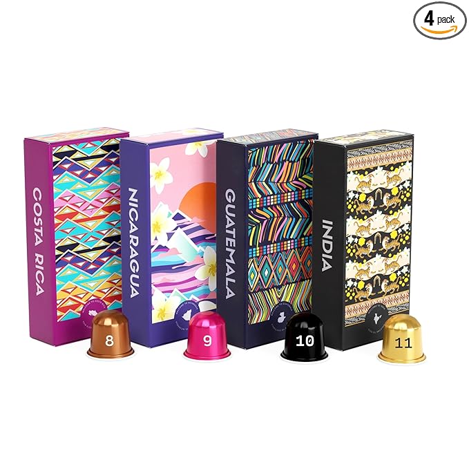 Atlas Coffee Club Espresso Pods Compatible with Nespresso Original– Dark Roast Variety Pack (40 Count)– Aluminum Capsules from Costa Rica Nicaragua Guatemala &amp India– Intensity 8-11