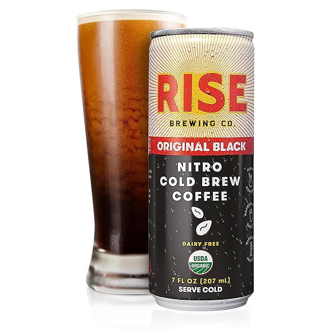 RISE Brewing Co. Original Black Nitro Cold Brew Coffee No Sugar Vegan Organic &amp Non-GMO Low Acidity 7 Fl. oz. Cans (12 Pack)