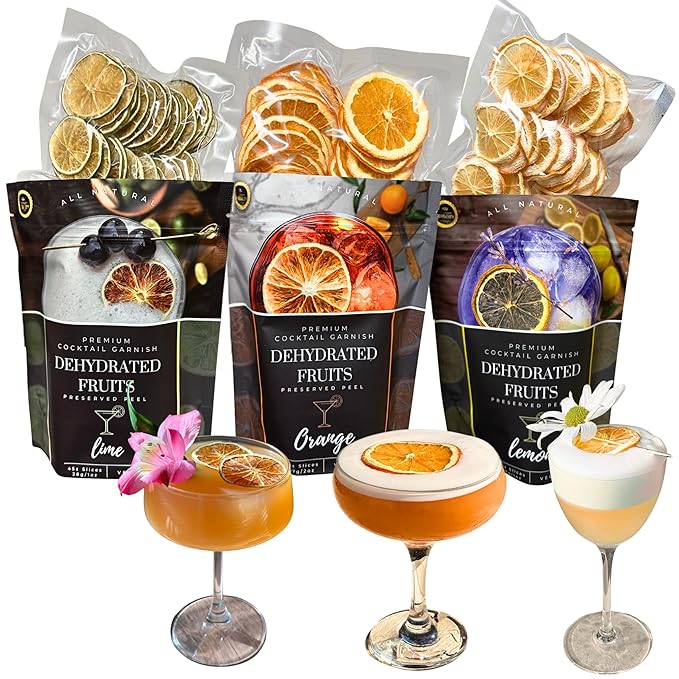 Dried Citrus Slices ⎮ 3 PACK Dehydrated Fruits⎮PREMIUM COCKTAIL GARNISHES 120± Slices⎮ LIME - LEMON -ORANGE ⎮ Preserved Peel - Bars &amp restaurants supply - Home Bar - cocktail accessories