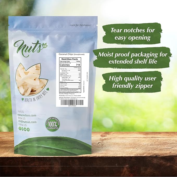 NUTS U.S. - Coconut Chips (Unsulphured) | Unsweetened and Raw | Gluten Free Snack | Vegan and Non GMO | Packed in a Resealable Bag!!! (2LBS)