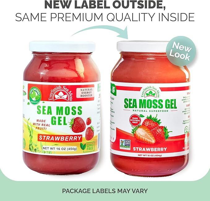 Wildcrafted Irish Sea Moss Gel | Made in USA | Rich in Vitamins &amp Minerals | Sea Moss Gel Raw | Nutritional Supplement | Strawberry (16 oz)